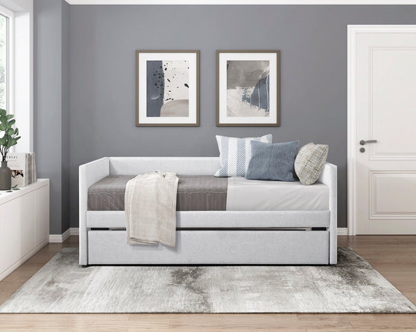 English Elm 1pc Trudy Daybed with Trundle Upholstered Fabric Modern Wooden Frame Versatile Guest Sofa Bed Gray 82.5 L x 33 W x 6.5 H B011P256690