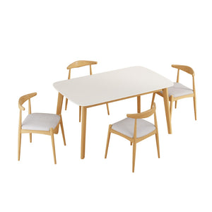 English Elm 5-piece Mid-century Modern Dining Set Rubberwood Table Splayed Legs Cushioned Chairs Beige,White+Oak N759S002002B