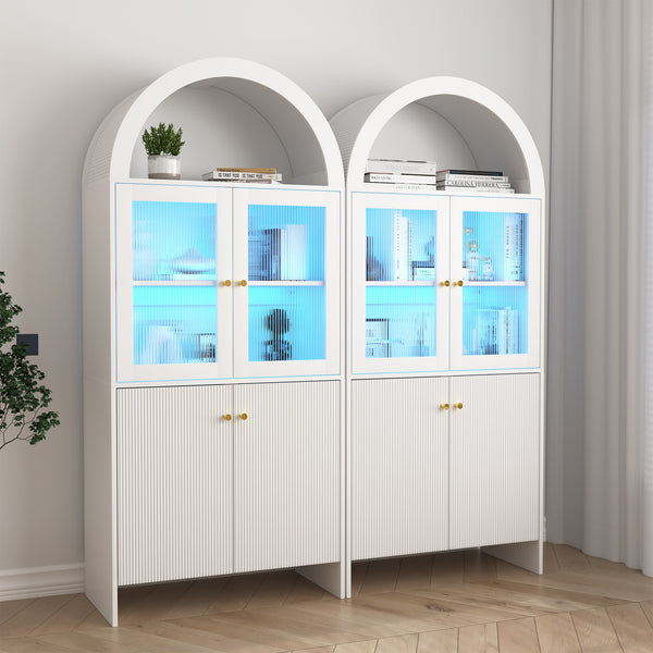 English Elm Modern MDF Dome Cabinet with LED Lotus Lamp, White Snack Storage, Space-Saving Eco Design, Chic Decor (96) W3226P279090