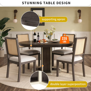 English Elm TREXM Retro Extendable Oval Dining Table with 16" Leaf, Double-Layer Pedestal, Durable Wood Finish Espresso XW000002AAP