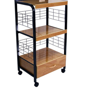 English Elm 59.5" Tall 4-Tier Microwave Kitchen Cart with Drawer, Wheels & Dual Outlets - Black/Natural Mobility and Storage B072115977