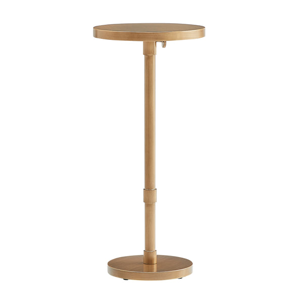 English Elm Morven Adjustable Height Accent Table in Antique Brass — Sleek Round Top, Pedestal Base, 22.25–30" B050P364440