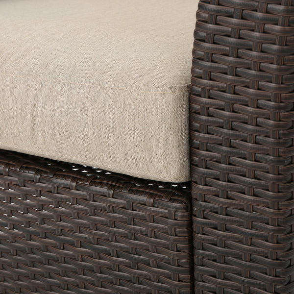 English Elm Christopher Knight Home® - GLENWOOD Single Sofa Brown PE Rattan Outdoor Armchair with Iron Frame, Waterproof Fabric, Compact 52.5" L x 33.15" W x 19.5" H 60773.00MBG