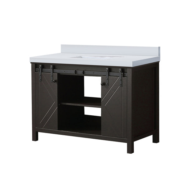 English Elm Brown Solid Wood Bath Vanity 48" W x 22" D with White Quartz Countertop, Soft-Close Drawers and Ample Storage - Scratch Resistant, Pre-Drilled Faucet-Friendly B2731P260027
