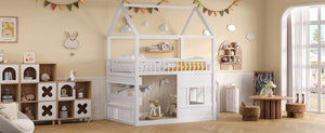 English Elm Full Size Solid Wood House Bed with Led Shelf Lighting for Kids Bedroom White N7500005026K