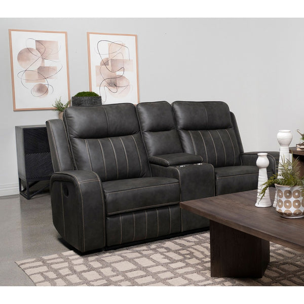 English Elm Forrest Grey Motion Reclining Loveseat With Console – Stylish Comfort, Storage & Modern Elegance B062P354054
