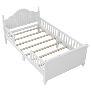 English Elm Twin Solid Wood Platform Bed with Guardrail for Kids, Low-Profile Sturdy Pine Frame, Safe Sleep Solution White 45.75 L x 26 W x 6.5 H W2593P339596