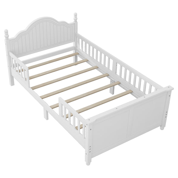 English Elm Twin Solid Wood Platform Bed with Guardrail for Kids, Low-Profile Sturdy Pine Frame, Safe Sleep Solution White 45.75 L x 26 W x 6.5 H W2593P339596