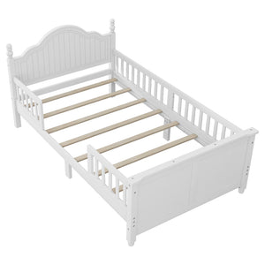 English Elm Twin Low Profile Kids Platform Bed Solid Pine Frame with Guardrails and Storage White W2593P411269