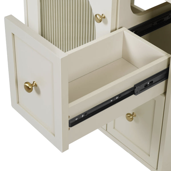 English Elm 24" Modern Wall-Mount Bathroom Vanity with Ceramic Sink, Glass Door Cabinet, 2 Drawers, Soft-Close Beige N710P286704Y