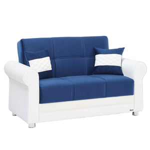English Elm PrimeNest Ithara convertible upholstered loveseat with storage, sleeper sofa, leatherette comfort and sturdy design Blue,White PU B030P281721