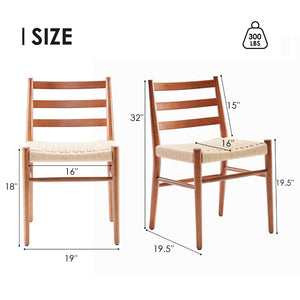 English Elm Dining Chairs with Handwoven Rope Seats and Iron Frame Mid Century Modern Set of 2 Beige,Walnut T3623P431442
