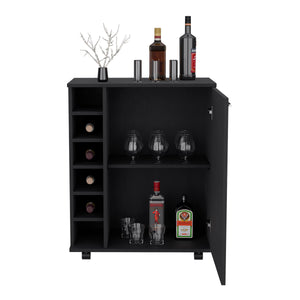 English Elm Wick Engineered Wood Bar Cart with Wine Rack, Spacious 25.8" Top, Concealed Cabinet & Casters B070P188879
