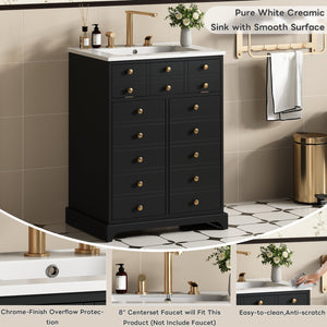English Elm 24" Modern Bathroom Vanity with Ceramic Sink, Gold Handles, Tip-Out Drawer & Dual Soft-Close Doors N710P276692B