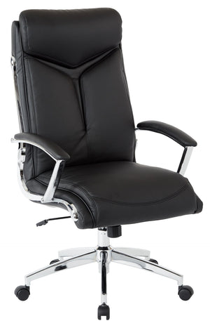 OSP Home Furnishings Executive Faux Leather Office Chair with Lumbar Support Headrest and Chrome Accents Black FL90071C-U6