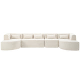 English Elm 143.7" Upholstered Sofa Free-Combined Sofa Couch With Two Chaise Lounge and Five Back Pillows For Living Room, Beige