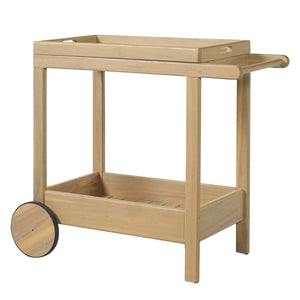 English Elm Saratoga Outdoor Acacia Wood Rolling Bar Cart with Two Tier Serving Shelves N775P403812B