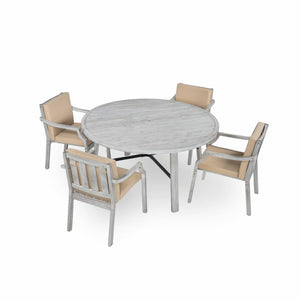 English Elm Outdoor Dinning Set Antique Gray 4-Person Patio Dining with Umbrella Hole, Removable Cushions, Wood-Iron Frame SZ000101AAE