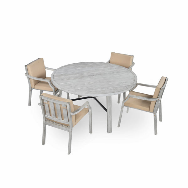 English Elm Outdoor Dinning Set Antique Gray 4-Person Patio Dining with Umbrella Hole, Removable Cushions, Wood-Iron Frame SZ000101AAE
