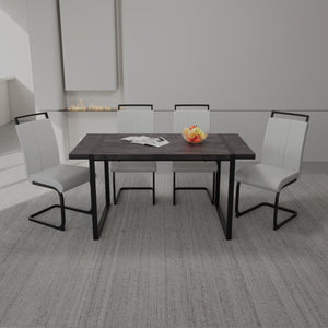 English Elm 59" Rustic Industrial Dining Table Set With 3 Pu Armless Chairs - Modern Farmhouse Style For Home W2189S00158