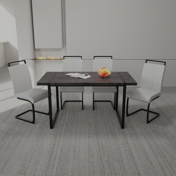 English Elm 59" Rustic Industrial Dining Table Set With 3 Pu Armless Chairs - Modern Farmhouse Style For Home W2189S00158