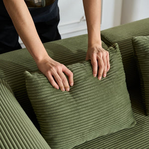 English Elm 59'' Corduroy Convertible Floor Sofa Sleeper with Bolster Pillow for Small Spaces Green W3434P406617