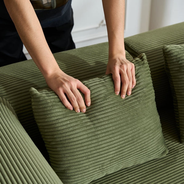 English Elm 59'' Corduroy Convertible Floor Sofa Sleeper with Bolster Pillow for Small Spaces Green W3434P406617