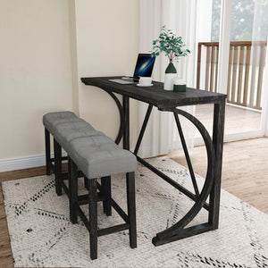 English Elm Bar Industrial Bar Table Set with Power Outlet and Upholstered Chairs, Space-Saving Dining Hub Grey+Black W487P333506