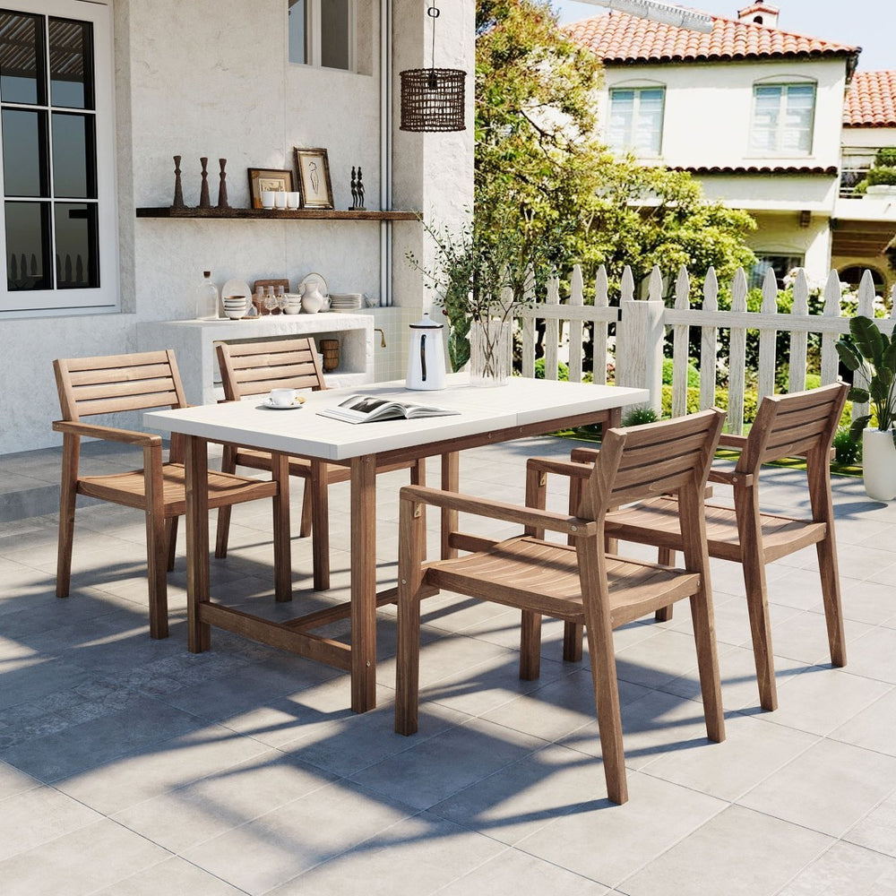 English Elm U_style Solid Acacia Wood Outdoor Dining Set Seats Four with Umbrella Hole Patio Light Brown,Light Gray WY000477AAD