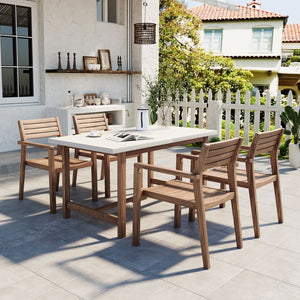 English Elm U_style Solid Acacia Wood Outdoor Dining Set Seats Four with Umbrella Hole Patio Light Brown,Light Gray WY000477AAD