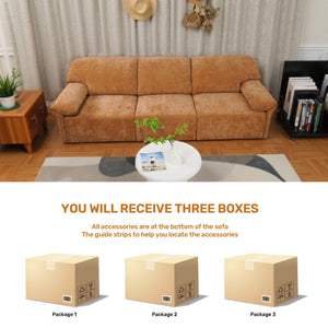 English Elm 3 Seats Power Recliner Sofa Convertible to Bed with Remote, Oversized 29" Seats, Plush Orange Polyester W3795S00003