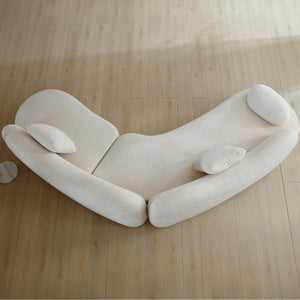 English Elm Modern Curved Modular Sofa – Chic Boucle 5-Seater With Butterfly Backrest, White, 2 Pillows Included W2664S00048