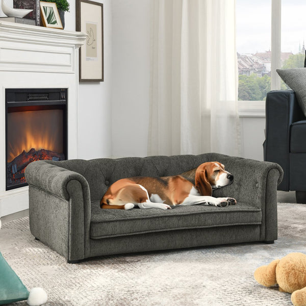 English Elm Elegant Rectangle Pet Bed Elevated Dog Sofa for Medium-Large Breeds, Modern Durable 100lb Capacity Plush Comfort 40.5x23.5x15" Dark Gray W487P189544