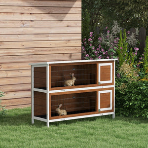 English Elm Pawhut Two Story Wooden Rabbit Hutch Outdoor Indoor Pet House with Lockable Doors W2225P229576