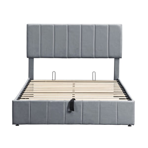 English Elm Full Size Linen Upholstered Platform Bed with Hydraulic Lift Storage and Foam Headboard N708P201551E