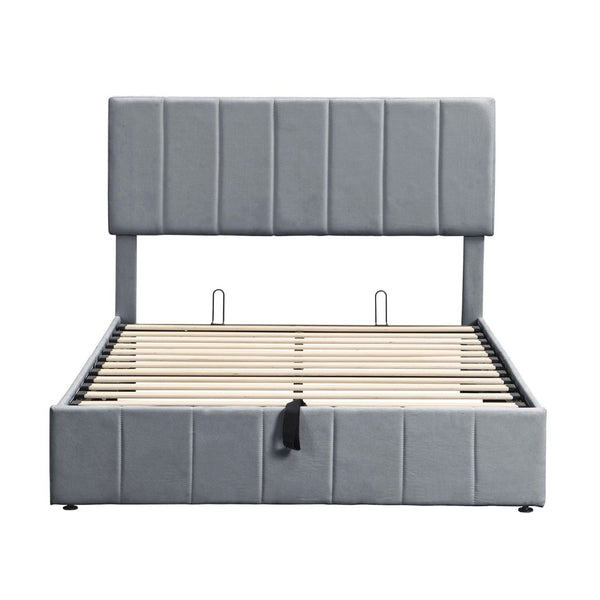 English Elm Full Size Linen Upholstered Platform Bed with Hydraulic Lift Storage and Foam Headboard N708P201551E