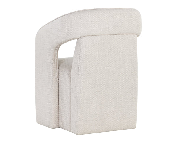 Sunpan Kendrick Wheeled Dining Armchair - Futuristic Design with Comfortable Seating and Cut-Out Armrests Moto Stucco