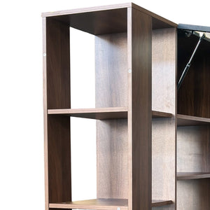 English Elm 70.87"h Tall Storage Cabinet Glass Panel Doors Asymmetric Drawers Modern Hallway Organizer W331S00205