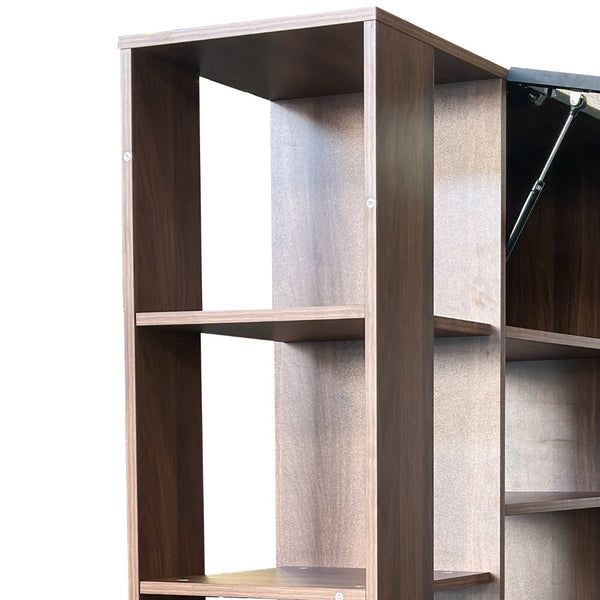 English Elm 70.87"h Tall Storage Cabinet Glass Panel Doors Asymmetric Drawers Modern Hallway Organizer W331S00205