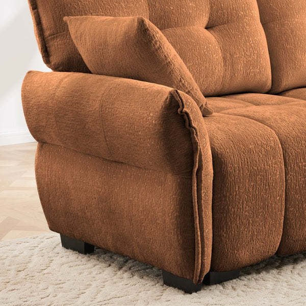 English Elm Three Seater Chenille Sofa with Ottoman Solid Wood Base Tufted Arms Living Room Burnt Orange W714S01663