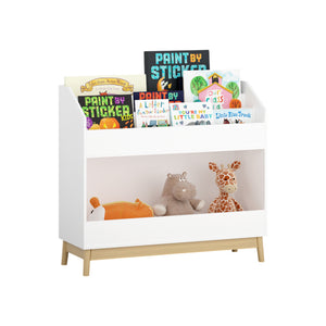 English Elm Toddler White Book Display Shelf with 3-Tier Face-Out Display and Large Bottom Bin, Modern MDF Organizer W808P350170
