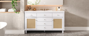 English Elm Christopher Knight Home® - 60" Modern Bathroom Vanity with Durable SMC Sink, Rattan Doors, Soft-Close Drawers, Pine Legs White N817P296130W