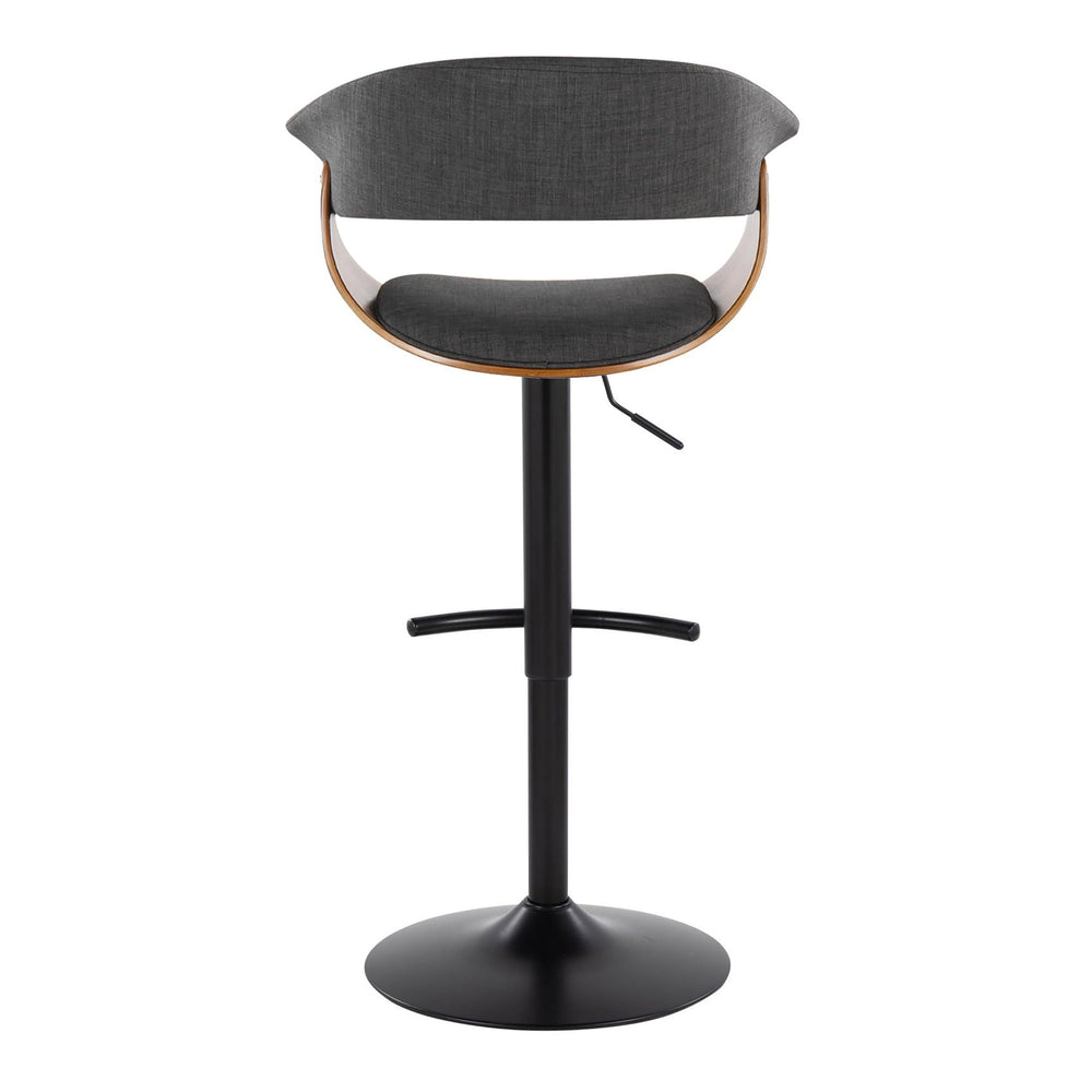 English Elm Vintage Adjustable Mid-Century Barstool Set of 2 — Swivel 360°, Height-Adjustable Black Metal Base, Charcoal Upholstery B202S01078