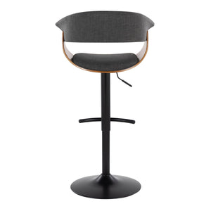 English Elm Vintage Adjustable Mid-Century Barstool Set of 2 — Swivel 360°, Height-Adjustable Black Metal Base, Charcoal Upholstery B202S01078