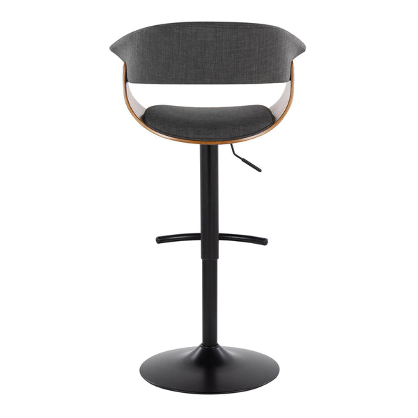 English Elm Vintage Adjustable Mid-Century Barstool Set of 2 — Swivel 360°, Height-Adjustable Black Metal Base, Charcoal Upholstery B202S01078