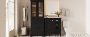 English Elm 67.57" Tall Matte Cabinet Vanity Combo with Glass Doors Soft-close Drawers Sink Black N729P000033B