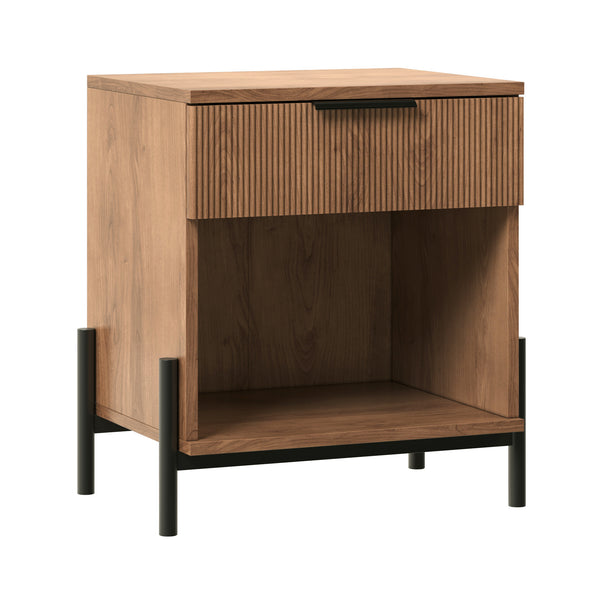 English Elm Walker Edison - Modern Fluted-Drawer Nightstand with Open Cubby in Mocha — Boho MDF, Warp-Resistant, Minimalist Legs B185P168924