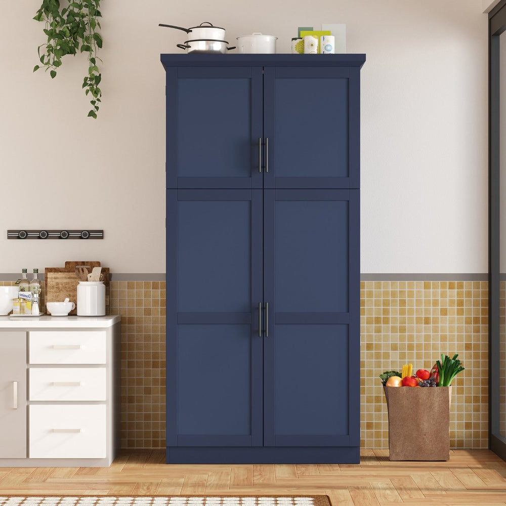 English Elm [assembly Included] Topmax Shaker Pantry Cabinet Tall Mdf Kitchen Storage with Pull-out Trays Blue SP000099AAC