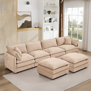 English Elm Modular U-Shaped Sectional Sofa Set - 4-Seater Chenille Couch With Movable Ottomans For Flexibility W1359S00036