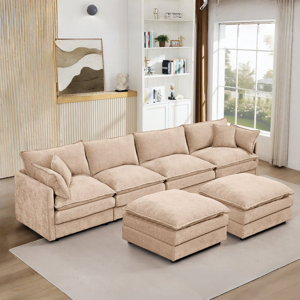 English Elm Modular U-Shaped Sectional Sofa Set - 4-Seater Chenille Couch With Movable Ottomans For Flexibility W1359S00036